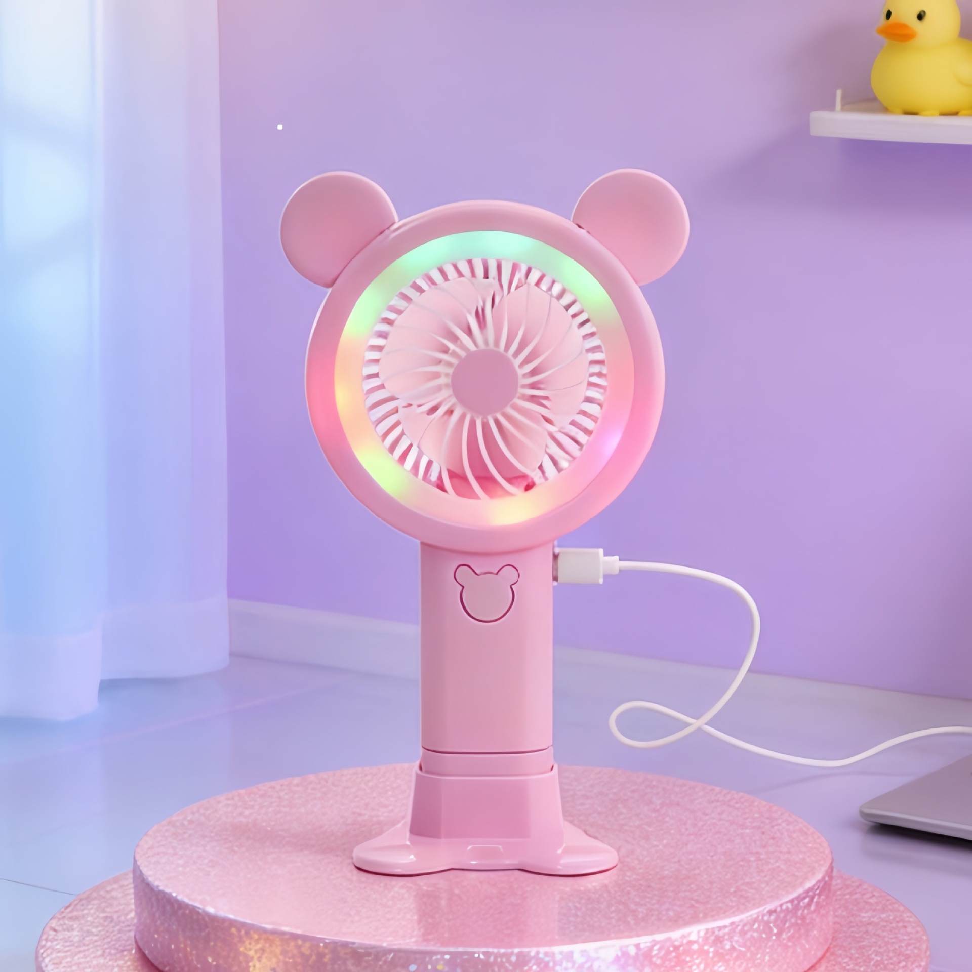 (Pink) Handheld Mini Fan Portable USB Charging Convenient Creative Small Fans Catapult Pocket Hand-held Fan Wedding Gift