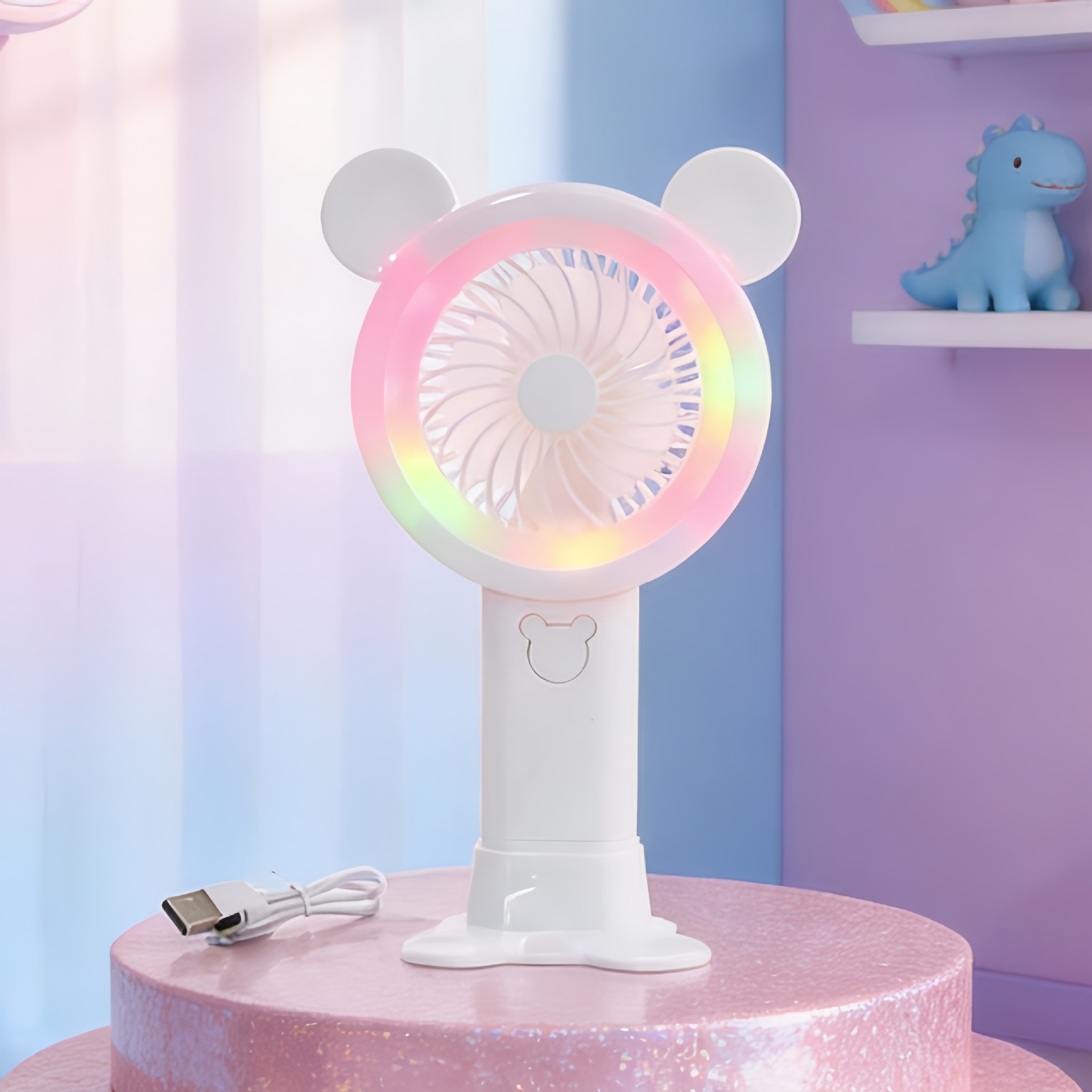 (White) Handheld Mini Fan Portable USB Charging Convenient Creative Small Fans Catapult Pocket Hand-held Fan Wedding Gift