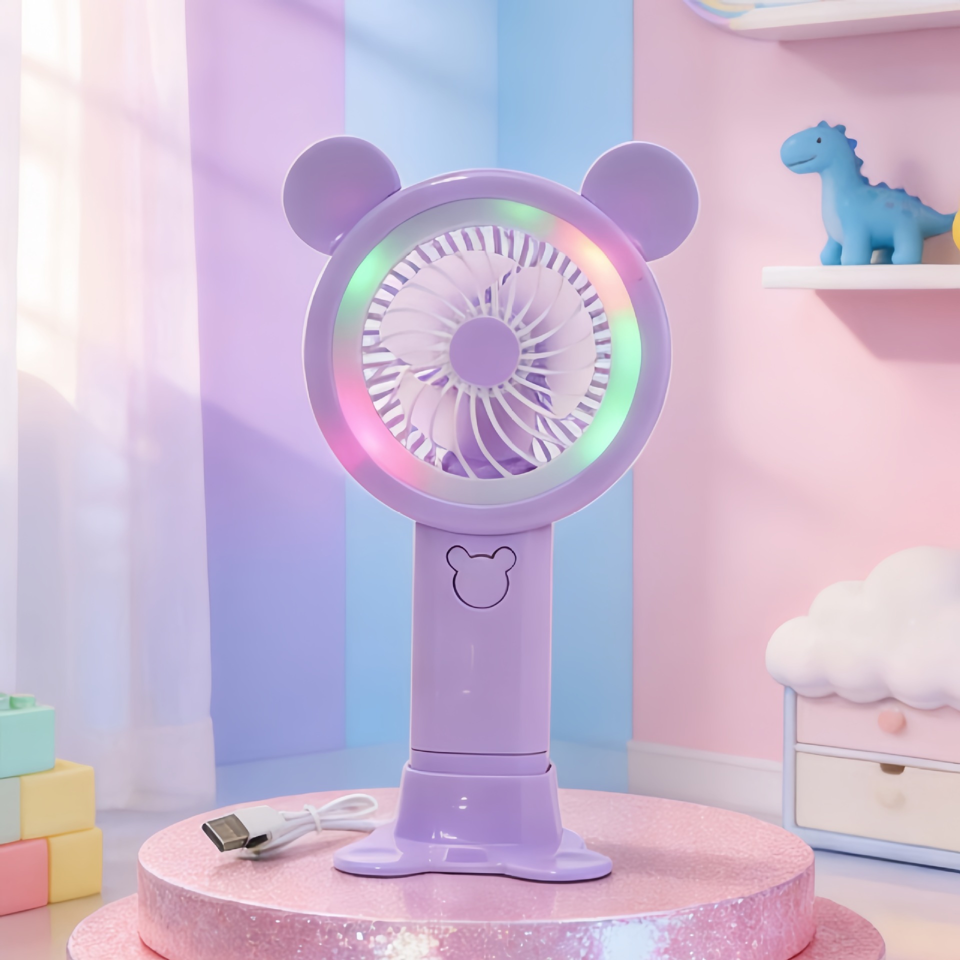 (Purple) Handheld Mini Fan Portable USB Charging Convenient Creative Small Fans Catapult Pocket Hand-held Fan Wedding Gift