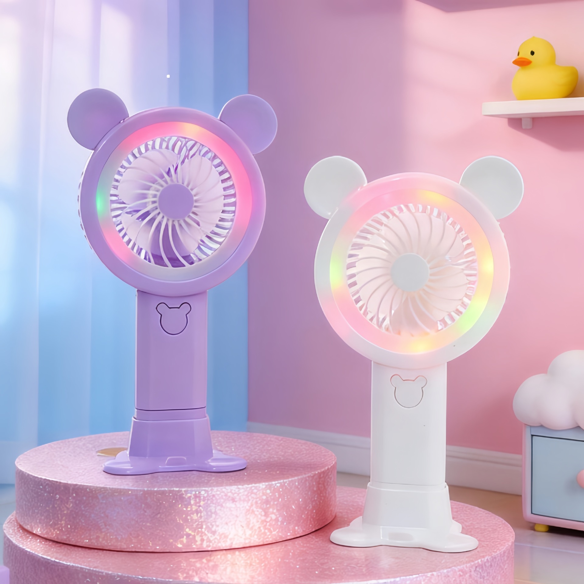 (Purple) Handheld Mini Fan Portable USB Charging Convenient Creative Small Fans Catapult Pocket Hand-held Fan Wedding Gift