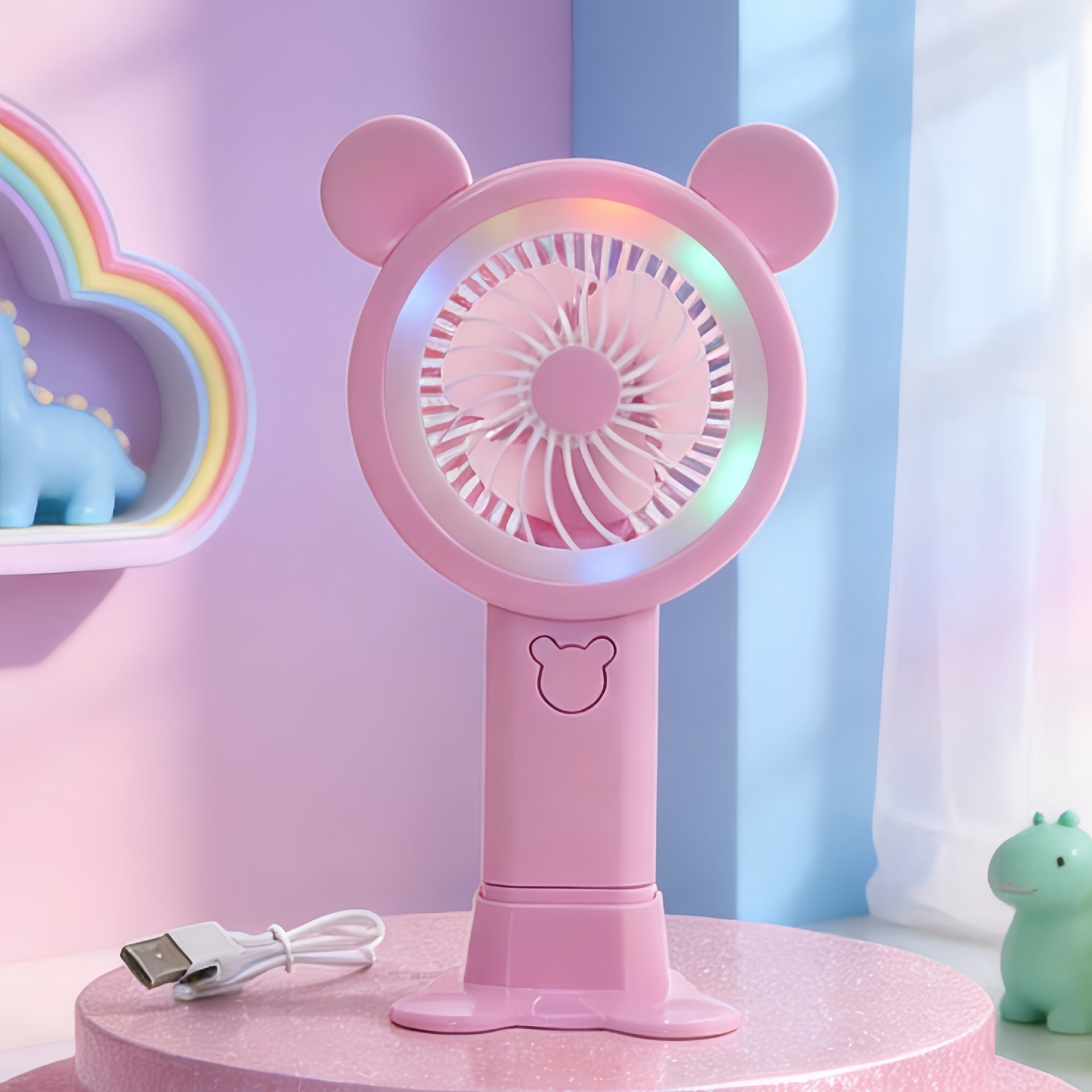 (Pink) Handheld Mini Fan Portable USB Charging Convenient Creative Small Fans Catapult Pocket Hand-held Fan Wedding Gift