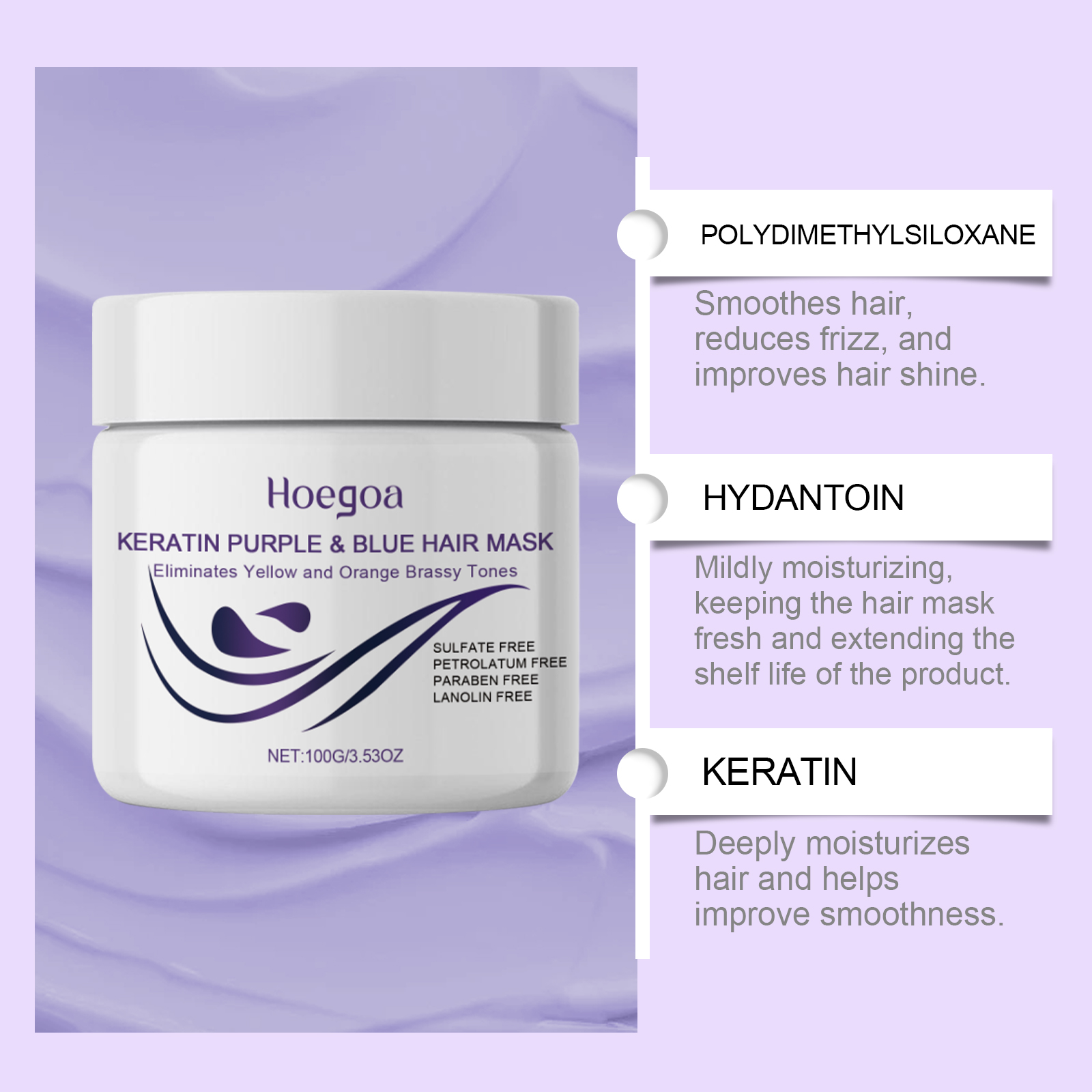 Keratin Purple Hair Mask Nourishes Moisturizes Silky Glossy Hydrate Repair Damaged Strands Enhance Shine Maintain Cool Hair Tones Smooth