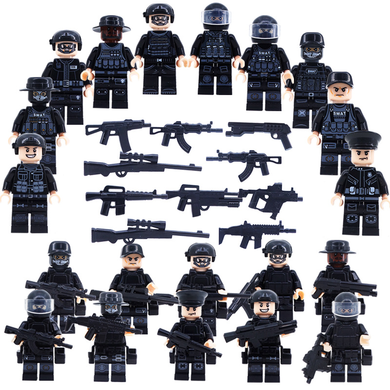 (12 Pcs Soldiers A) SWAT Soldiers Building Block Toys Action Mini Figures with Multiple Military Weapons Accessories Stimulate Interest for Kids