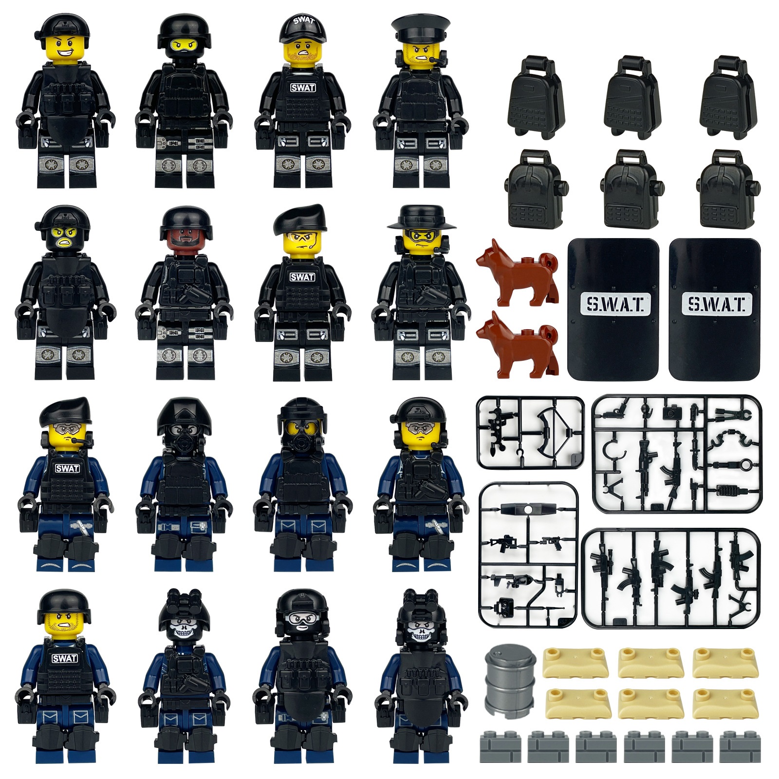 (12 Pcs Soldiers A) SWAT Soldiers Building Block Toys Action Mini Figures with Multiple Military Weapons Accessories Stimulate Interest for Kids