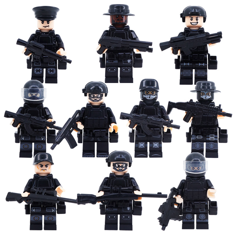 (12 Pcs Soldiers A) SWAT Soldiers Building Block Toys Action Mini Figures with Multiple Military Weapons Accessories Stimulate Interest for Kids