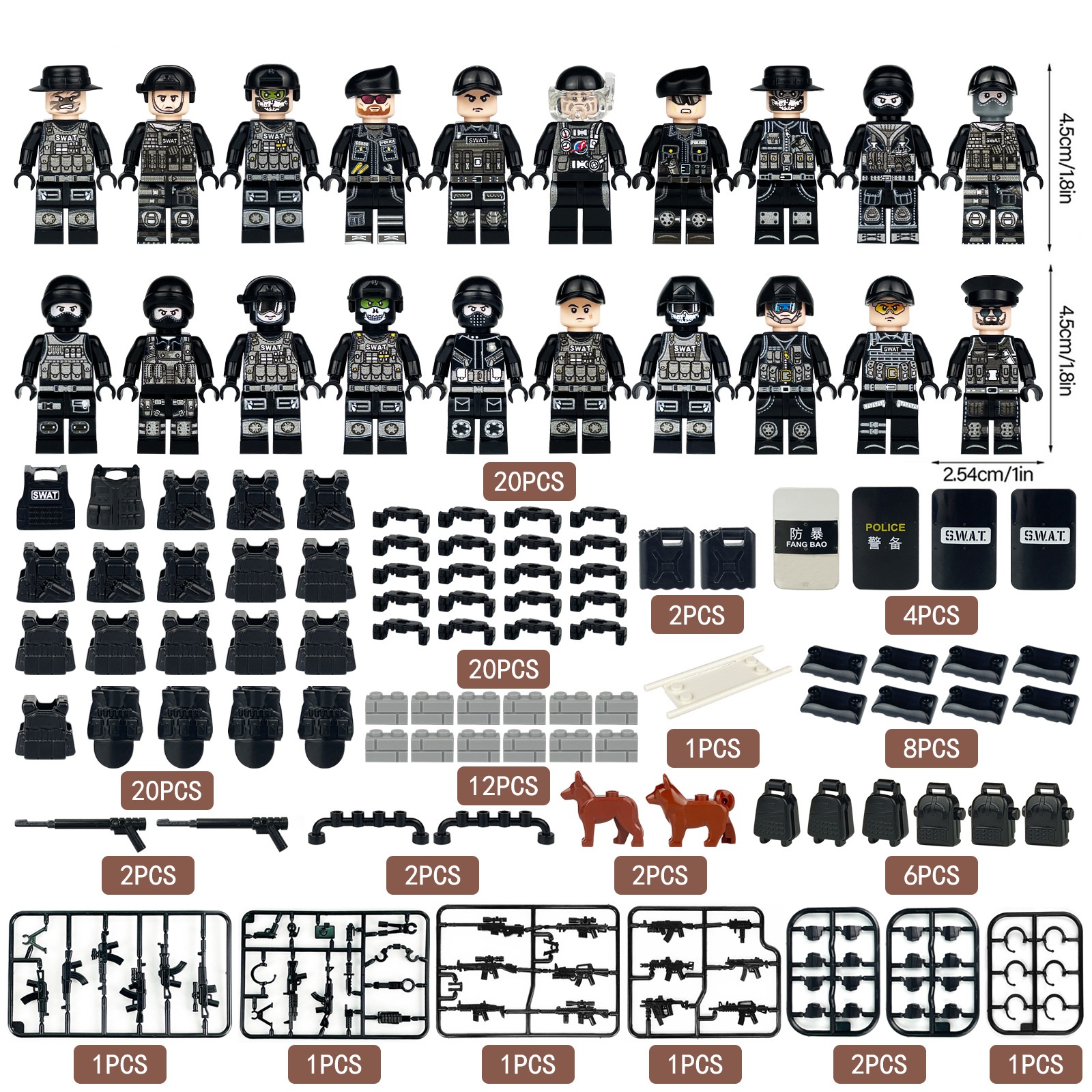 (12 Pcs Soldiers A) SWAT Soldiers Building Block Toys Action Mini Figures with Multiple Military Weapons Accessories Stimulate Interest for Kids