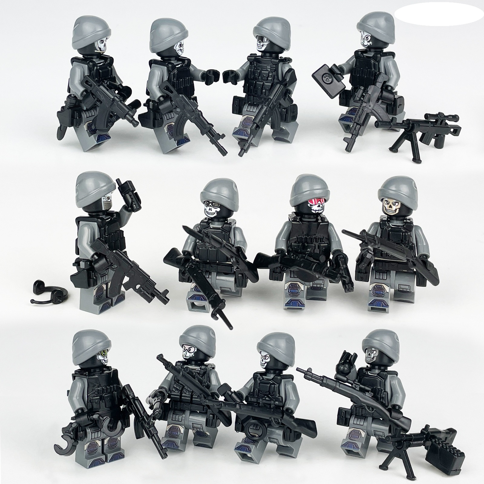 (12 Pcs Soldiers A) SWAT Soldiers Building Block Toys Action Mini Figures with Multiple Military Weapons Accessories Stimulate Interest for Kids