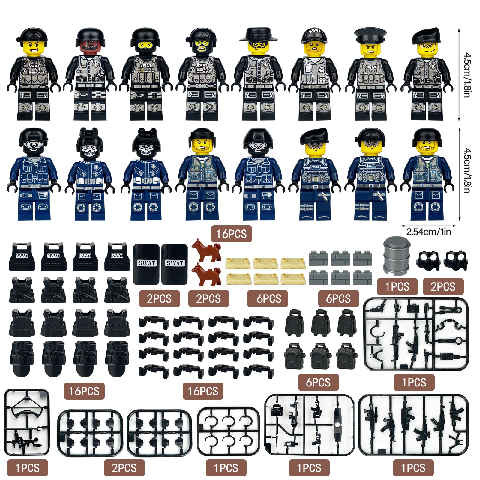 (12 Pcs Soldiers A) SWAT Soldiers Building Block Toys Action Mini Figures with Multiple Military Weapons Accessories Stimulate Interest for Kids