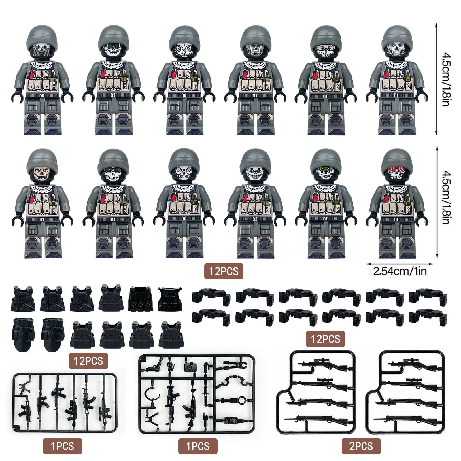 (12 Pcs Soldiers A) SWAT Soldiers Building Block Toys Action Mini Figures with Multiple Military Weapons Accessories Stimulate Interest for Kids