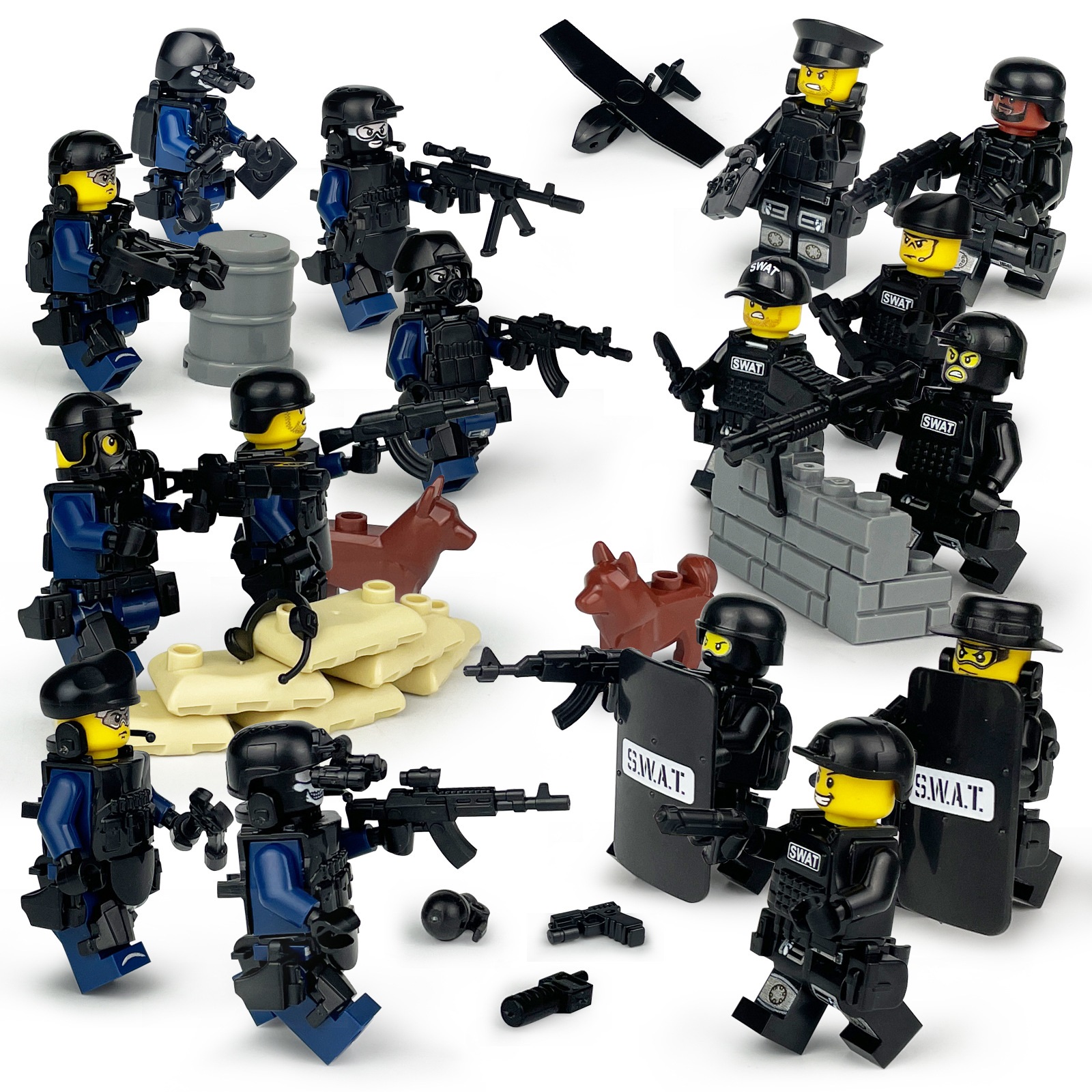 (12 Pcs Soldiers A) SWAT Soldiers Building Block Toys Action Mini Figures with Multiple Military Weapons Accessories Stimulate Interest for Kids
