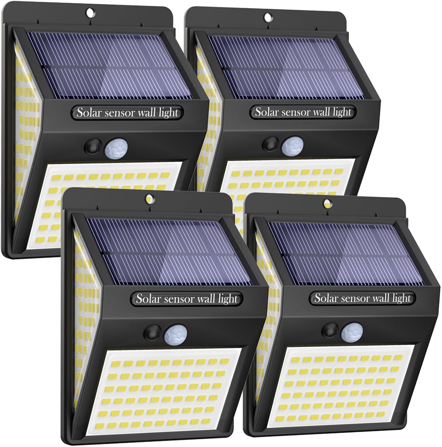 (Warm White) 4 Pack 140LED Solar Security Lights Outdoor Solar Motion Sensor Lights Wide Angle Waterproof Solar Powered Durable Wall Lights Outside 3 Modes for Garden