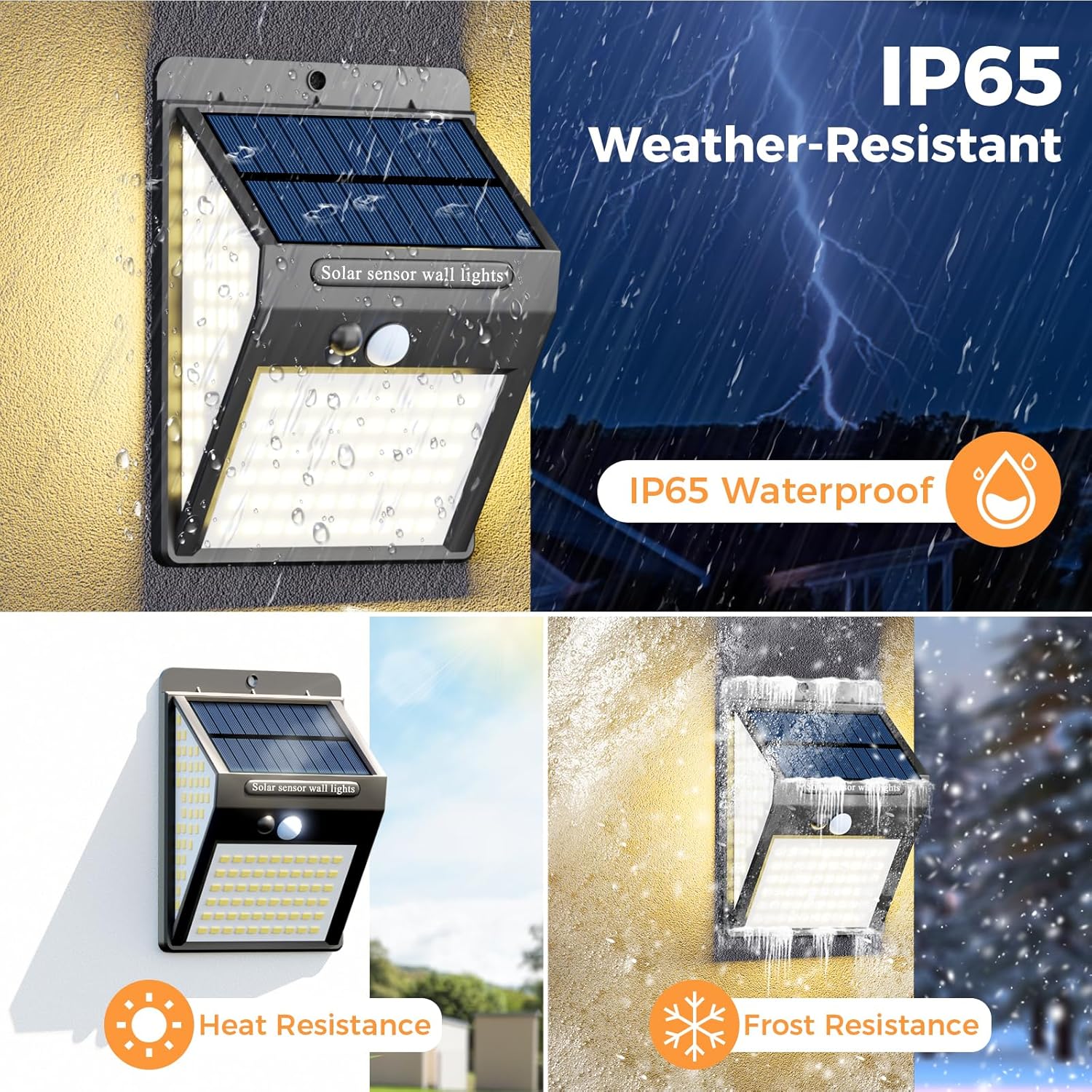 (Warm White) 4 Pack 140LED Solar Security Lights Outdoor Solar Motion Sensor Lights Wide Angle Waterproof Solar Powered Durable Wall Lights Outside 3 Modes for Garden