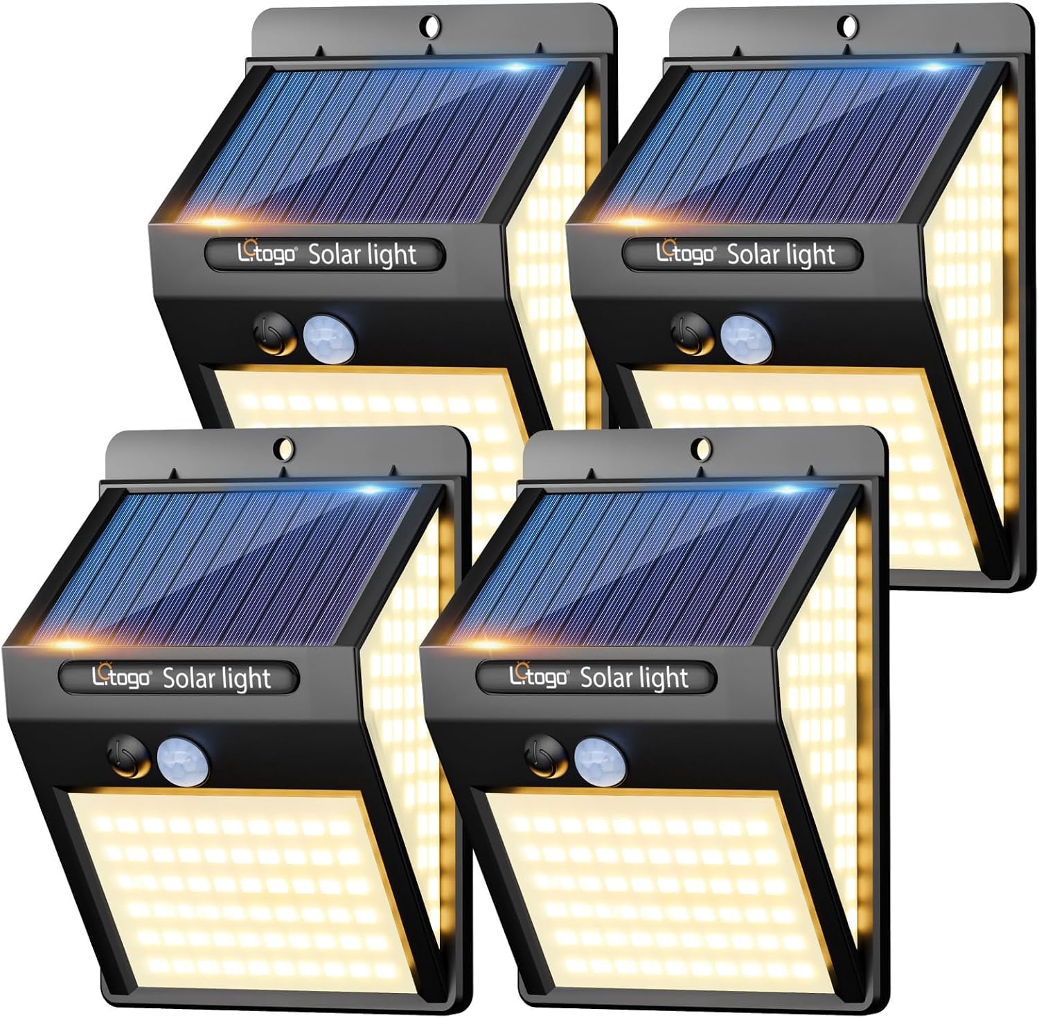 (Warm White) 4 Pack 140LED Solar Security Lights Outdoor Solar Motion Sensor Lights Wide Angle Waterproof Solar Powered Durable Wall Lights Outside 3 Modes for Garden