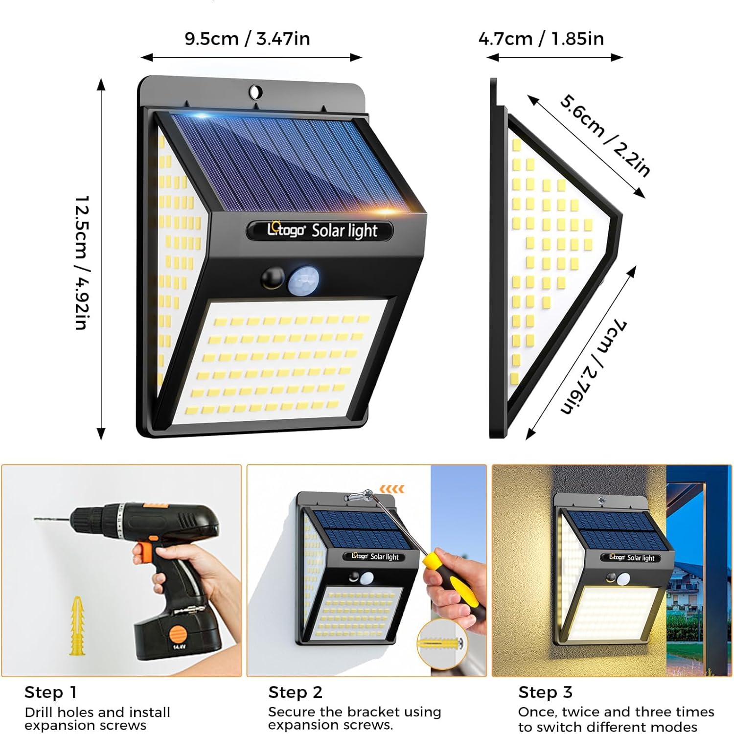 (Warm White) 4 Pack 140LED Solar Security Lights Outdoor Solar Motion Sensor Lights Wide Angle Waterproof Solar Powered Durable Wall Lights Outside 3 Modes for Garden
