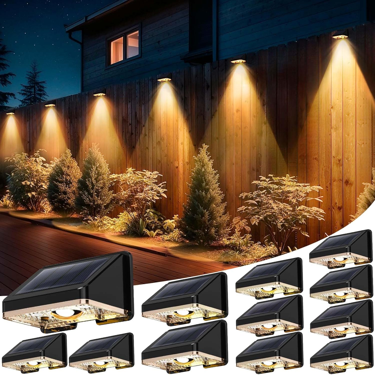 (4 pcs) Solar Fence Lights Solar Wall Lights Warm White Waterproof Outdoor Garden Lights for Fence Wall Patio Decorative Ambient Lighting