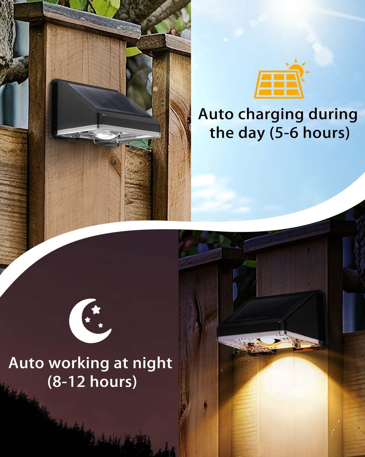 (4 pcs) Solar Fence Lights Solar Wall Lights Warm White Waterproof Outdoor Garden Lights for Fence Wall Patio Decorative Ambient Lighting