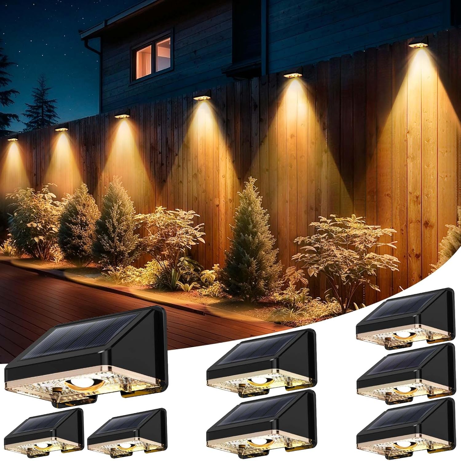 (4 pcs) Solar Fence Lights Solar Wall Lights Warm White Waterproof Outdoor Garden Lights for Fence Wall Patio Decorative Ambient Lighting