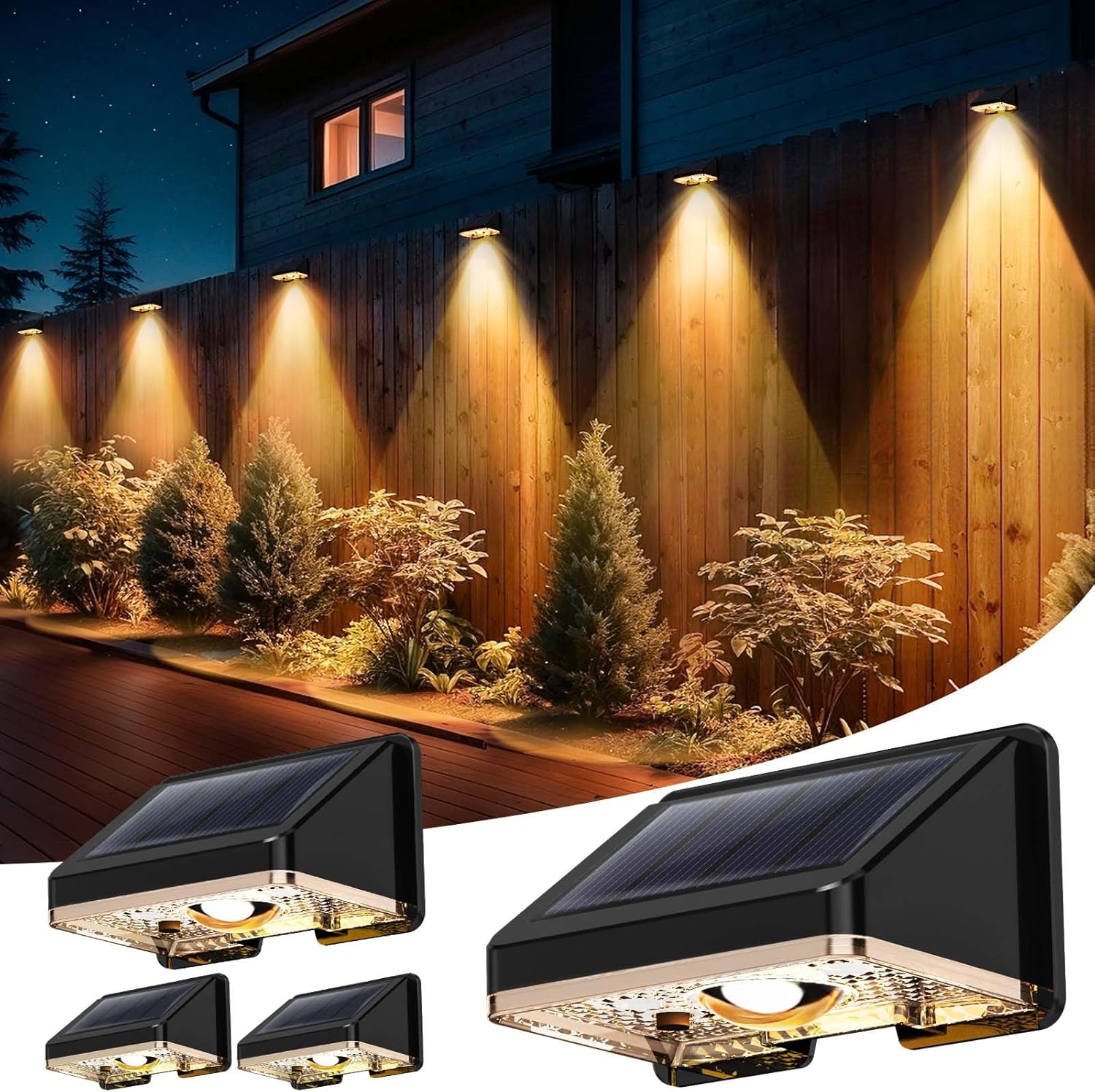 Solar Fence Lights Solar Wall Lights Warm White Waterproof Outdoor Garden Lights for Fence Wall Patio Decorative Ambient Lighting