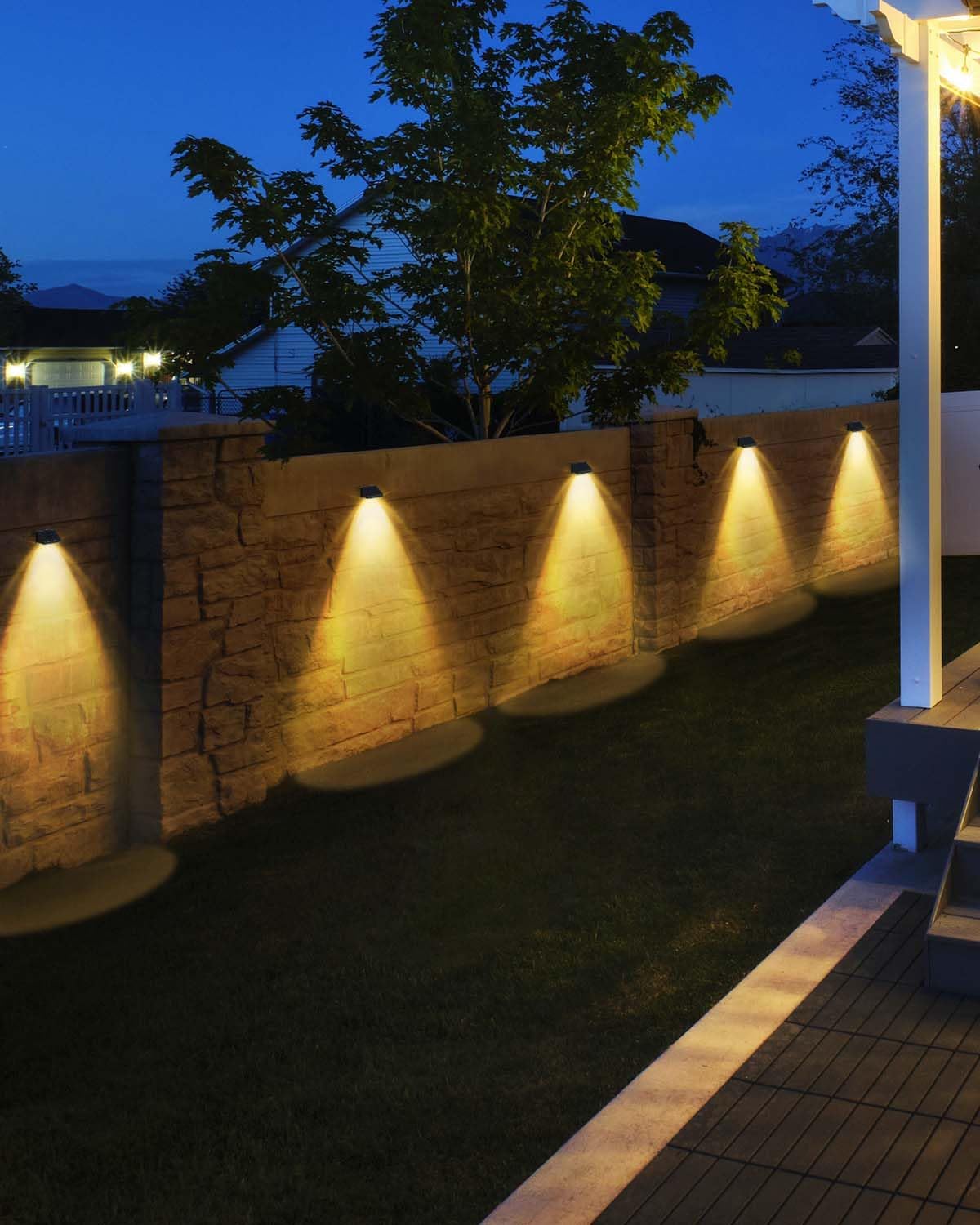 (4 pcs) Solar Fence Lights Solar Wall Lights Warm White Waterproof Outdoor Garden Lights for Fence Wall Patio Decorative Ambient Lighting