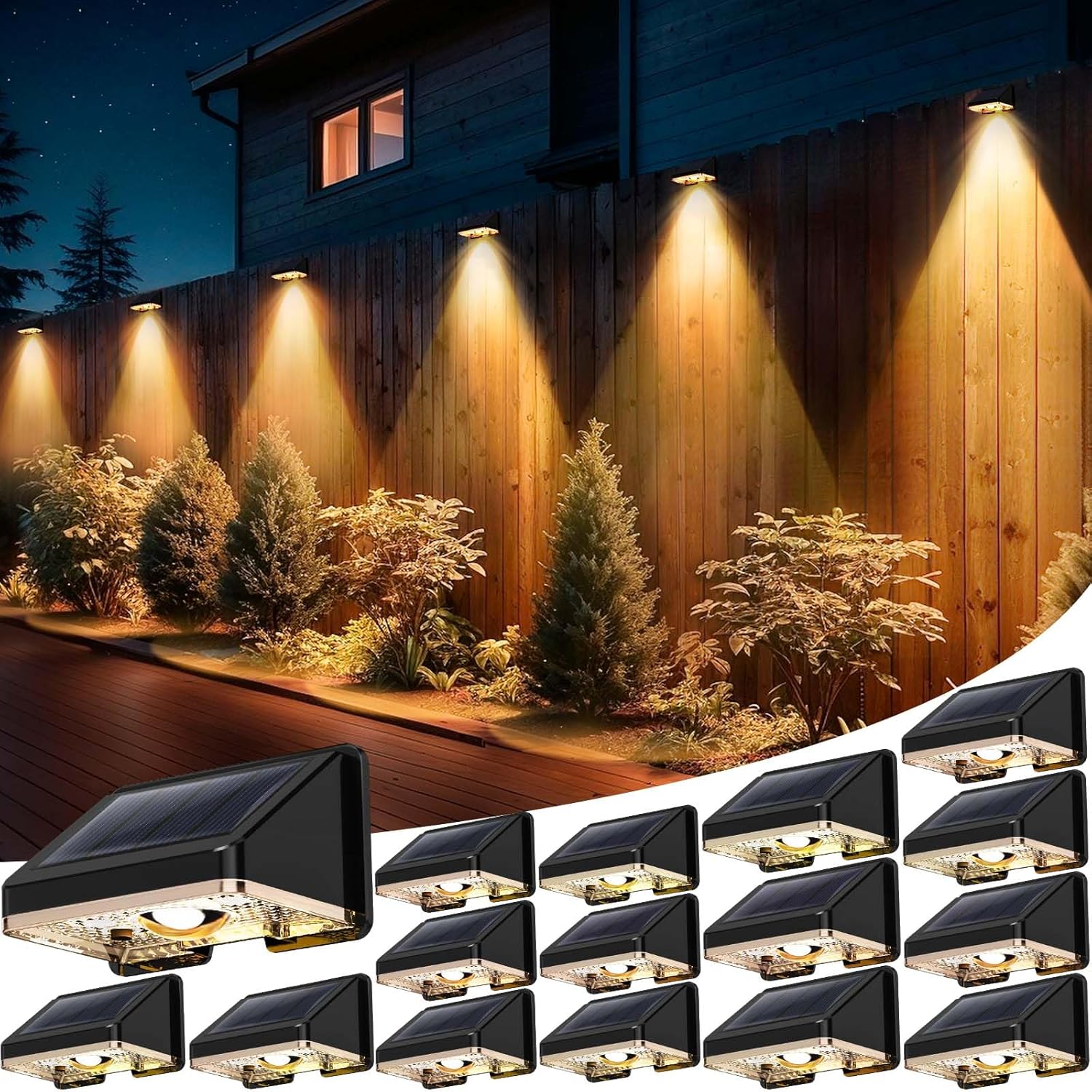 (4 pcs) Solar Fence Lights Solar Wall Lights Warm White Waterproof Outdoor Garden Lights for Fence Wall Patio Decorative Ambient Lighting
