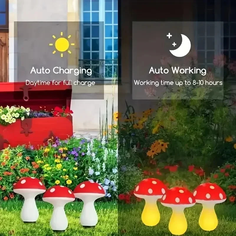 (8LED) LED Solar Red Mushroom Lamp Outdoor Waterproof Courtyard Garden Lawn Lantern Atmosphere Lamp Decorative Lamp