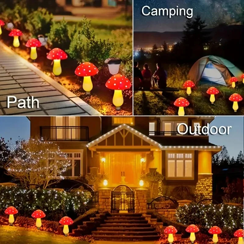 (8LED) LED Solar Red Mushroom Lamp Outdoor Waterproof Courtyard Garden Lawn Lantern Atmosphere Lamp Decorative Lamp