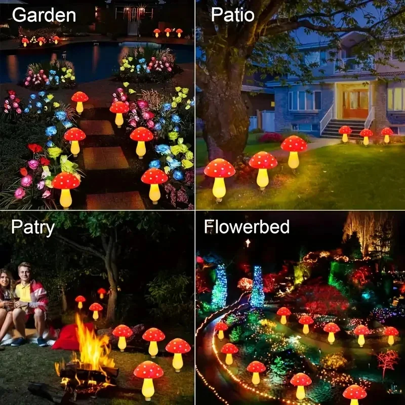 (8LED) LED Solar Red Mushroom Lamp Outdoor Waterproof Courtyard Garden Lawn Lantern Atmosphere Lamp Decorative Lamp