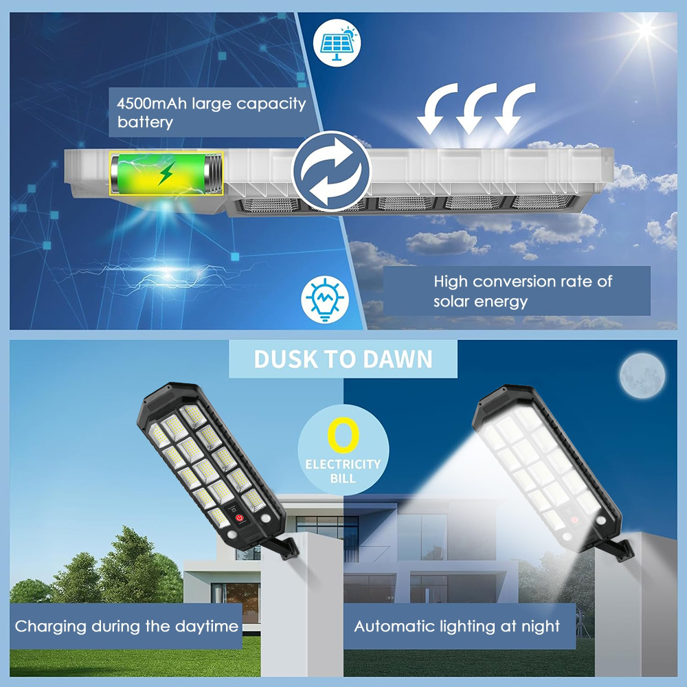 100000LM Solar Light Commercial LED Outdoor Dusk To Dawn Solar Street Light Road Area Lamp Waterproof Backyard Security Lighting