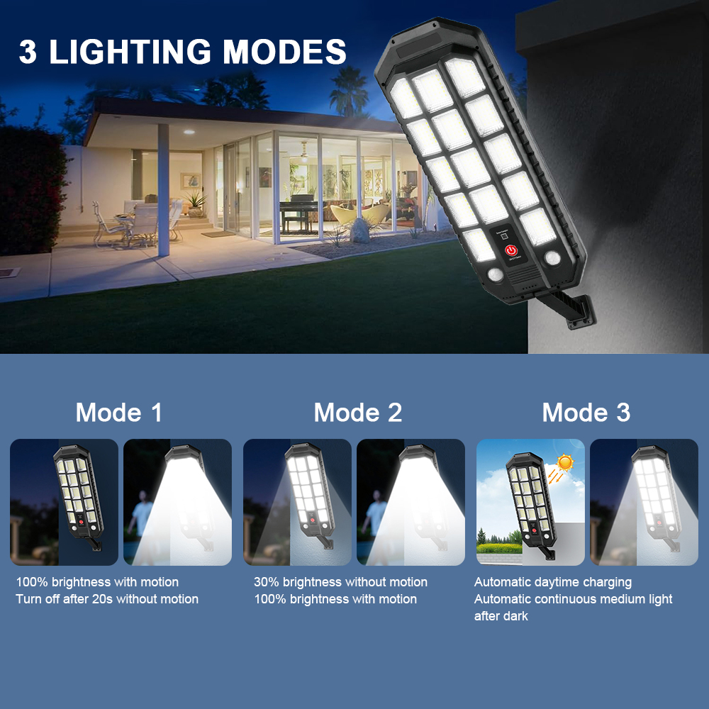 100000LM Solar Light Commercial LED Outdoor Dusk To Dawn Solar Street Light Road Area Lamp Waterproof Backyard Security Lighting