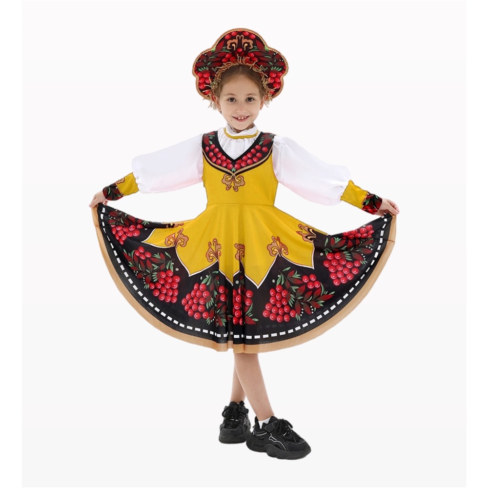 (M) Kids Russian Traditional Costume Folk Dance Outfit for Children’s Day Stage Performance Cosplay Party