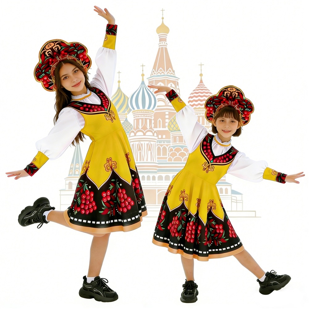 (M) Kids Russian Traditional Costume Folk Dance Outfit for Children’s Day Stage Performance Cosplay Party