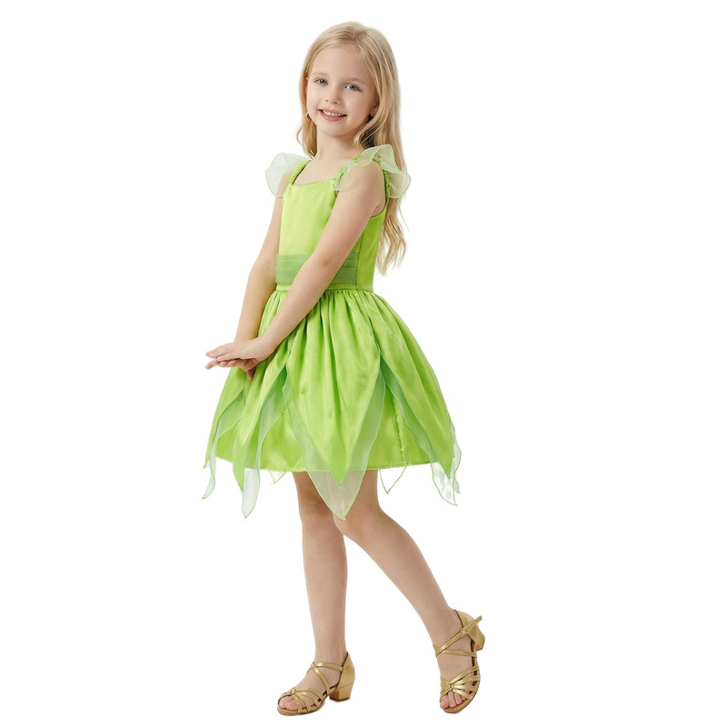 (110CM) 3-12Y Fairy Costume for Girls Princess Dress Birthday Party Outfit Halloween Costume Cosplay Dress Outfit Gift with Ear Cuffs