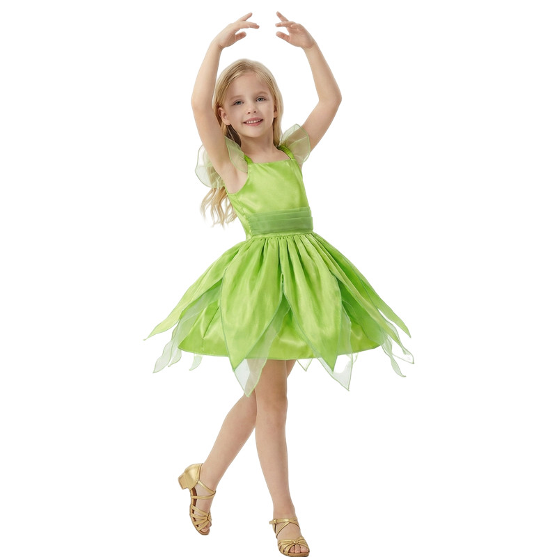 (110CM) 3-12Y Fairy Costume for Girls Princess Dress Birthday Party Outfit Halloween Costume Cosplay Dress Outfit Gift with Ear Cuffs
