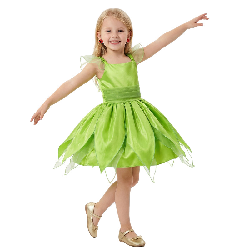 (110CM) 3-12Y Fairy Costume for Girls Princess Dress Birthday Party Outfit Halloween Costume Cosplay Dress Outfit Gift with Ear Cuffs