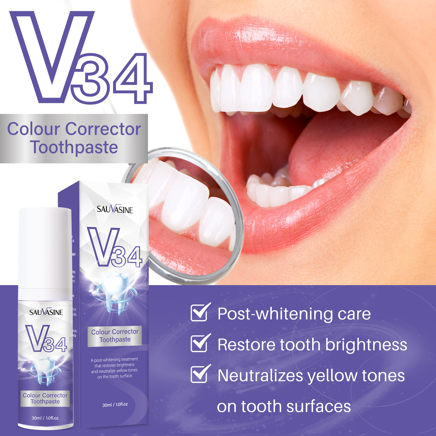 V34 Teeth Mousse Stain Removal Whitening Breath Freshening Oral Care Foam Daily Use