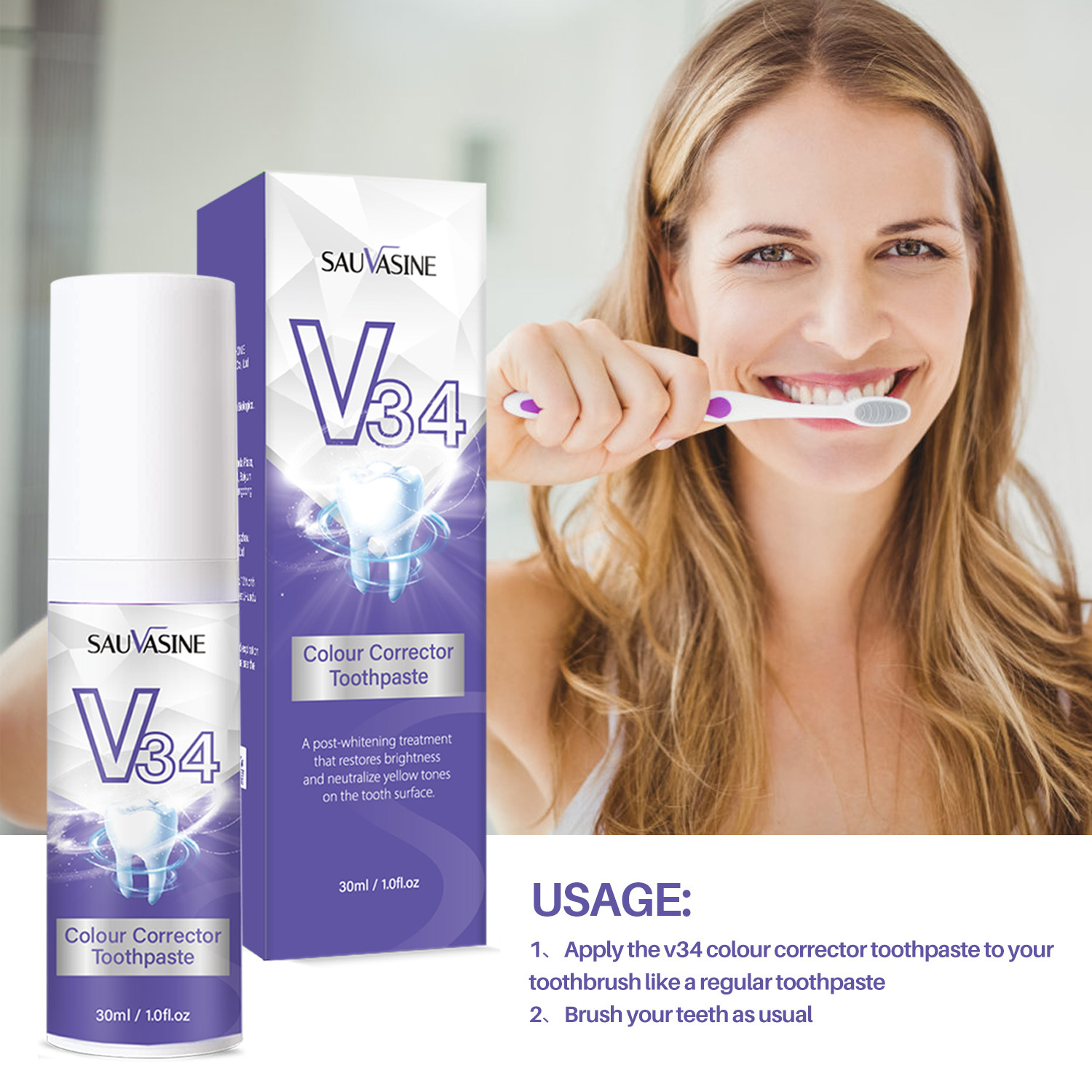 V34 Teeth Mousse Stain Removal Whitening Breath Freshening Oral Care Foam Daily Use