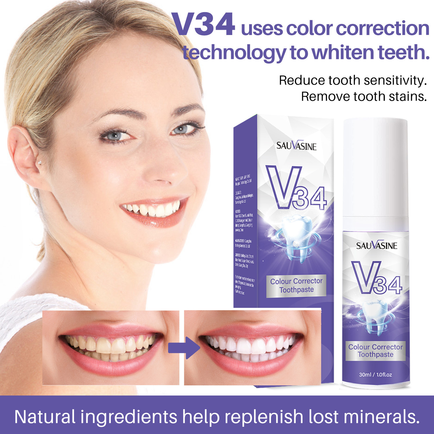 V34 Teeth Mousse Stain Removal Whitening Breath Freshening Oral Care Foam Daily Use