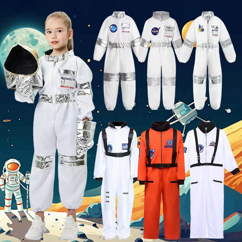 (L) Kids Astronaut Space Suit Halloween Cosplay Costume Astronaut Festival Party Performance Outfit