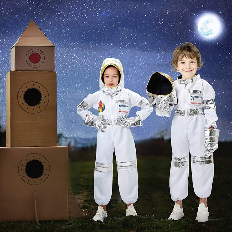 (L) Kids Astronaut Space Suit Halloween Cosplay Costume Astronaut Festival Party Performance Outfit