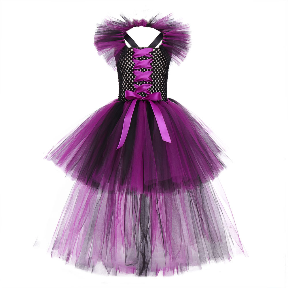 (L) Girls Sleeping Curse Costume Dress Halloween Party Cosplay Witch Performance Outfit Trailing Train Gown