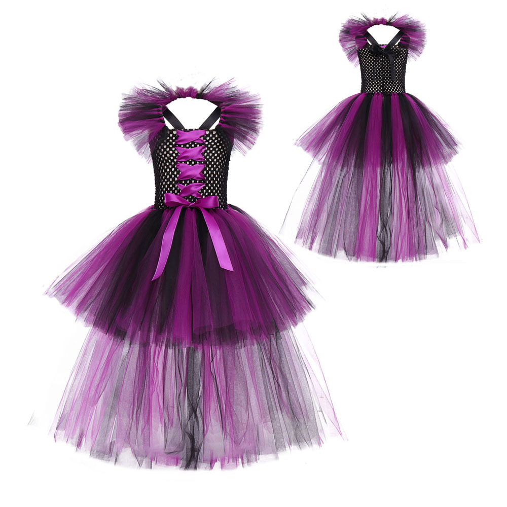 (L) Girls Sleeping Curse Costume Dress Halloween Party Cosplay Witch Performance Outfit Trailing Train Gown