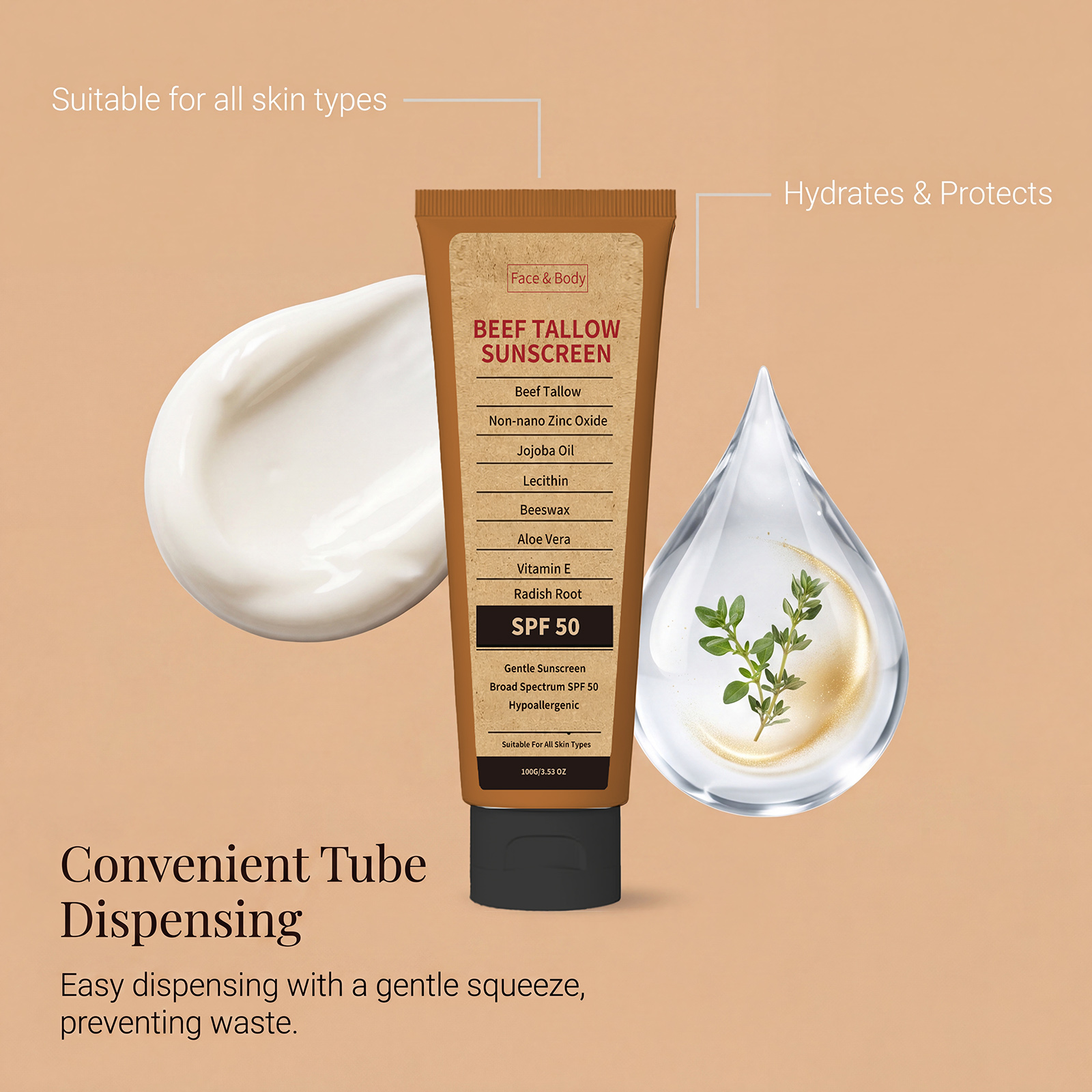 Tallow Moisture Protection Cream Summer Hydrate Refresh Daily Commute Outdoor Face Body Skin Care Soft Light Mild