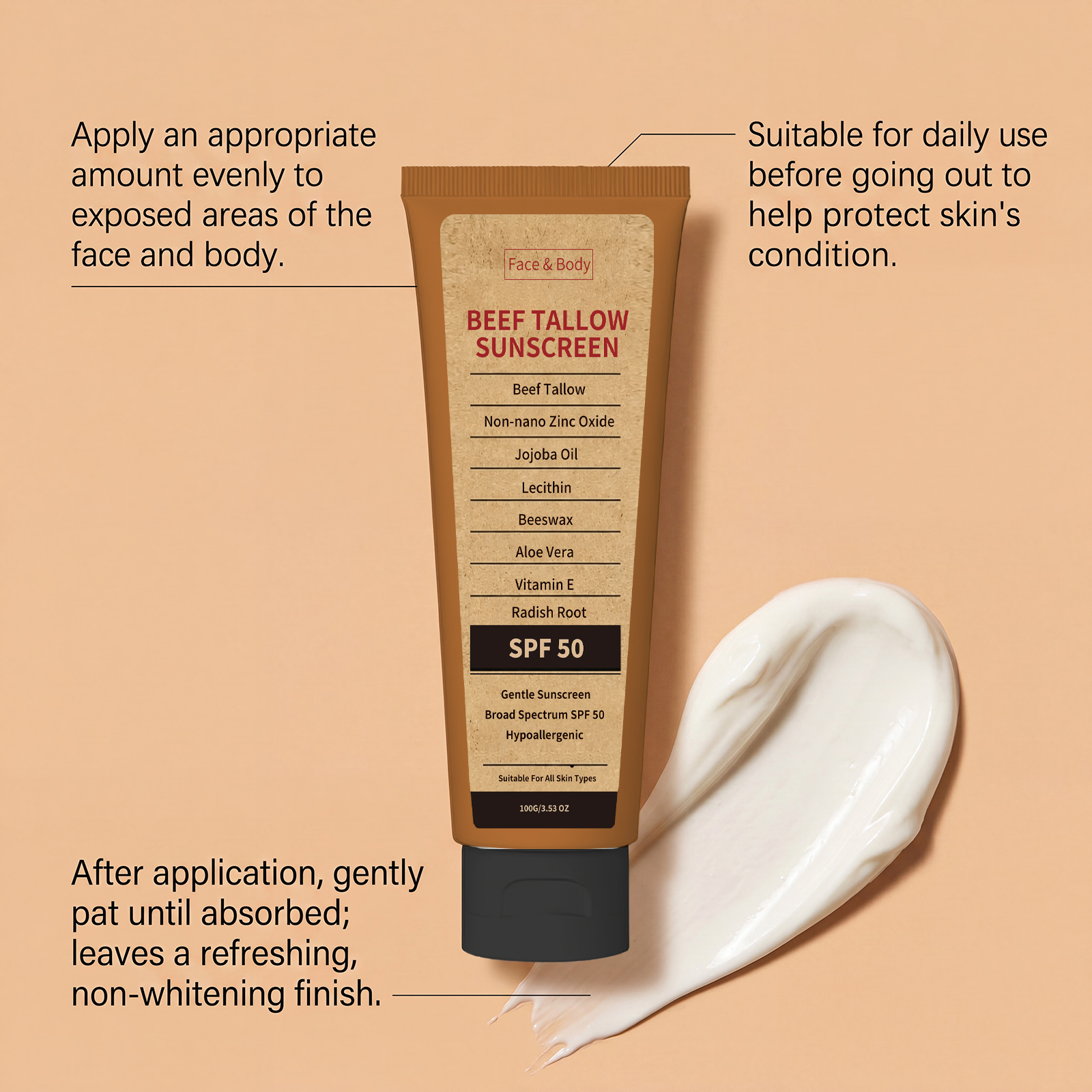 Tallow Moisture Protection Cream Summer Hydrate Refresh Daily Commute Outdoor Face Body Skin Care Soft Light Mild