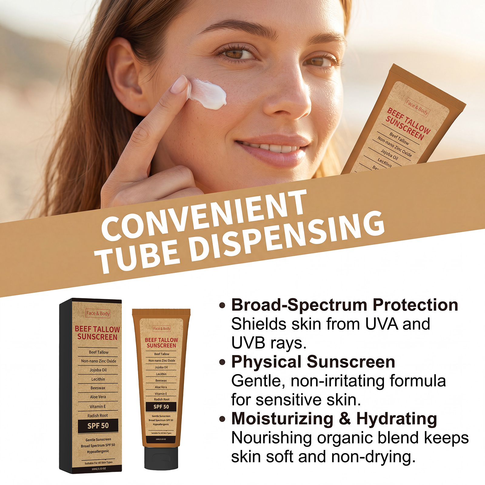 Tallow Moisture Protection Cream Summer Hydrate Refresh Daily Commute Outdoor Face Body Skin Care Soft Light Mild