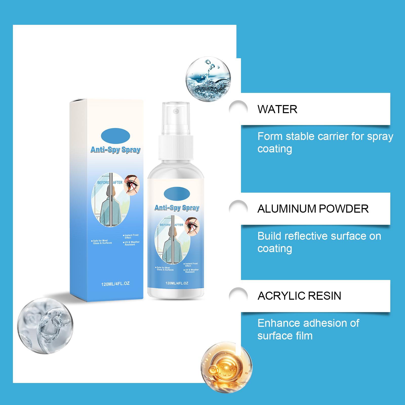 Reflective One Way Mirror Spray Household Bathroom Glass Car Rearview Mirror Brightening Gloss Maintenance Cleansing Mist