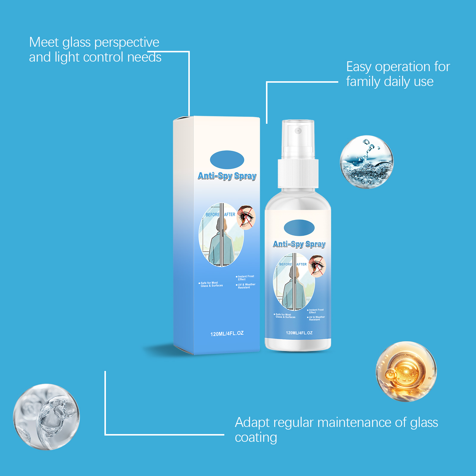Reflective One Way Mirror Spray Household Bathroom Glass Car Rearview Mirror Brightening Gloss Maintenance Cleansing Mist