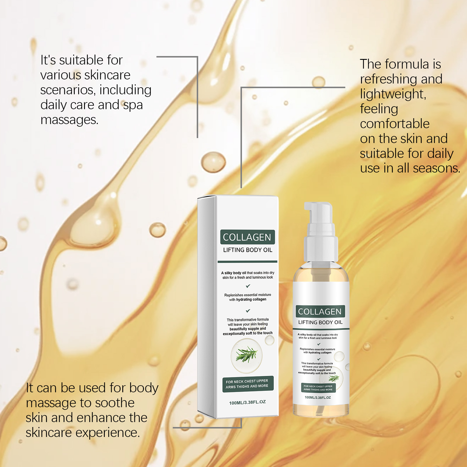 Body Care Oil Mild Hydrating Moisturizing Silky Glossy Delicate Skin Full Body Nourish Maintain Soft Healthy