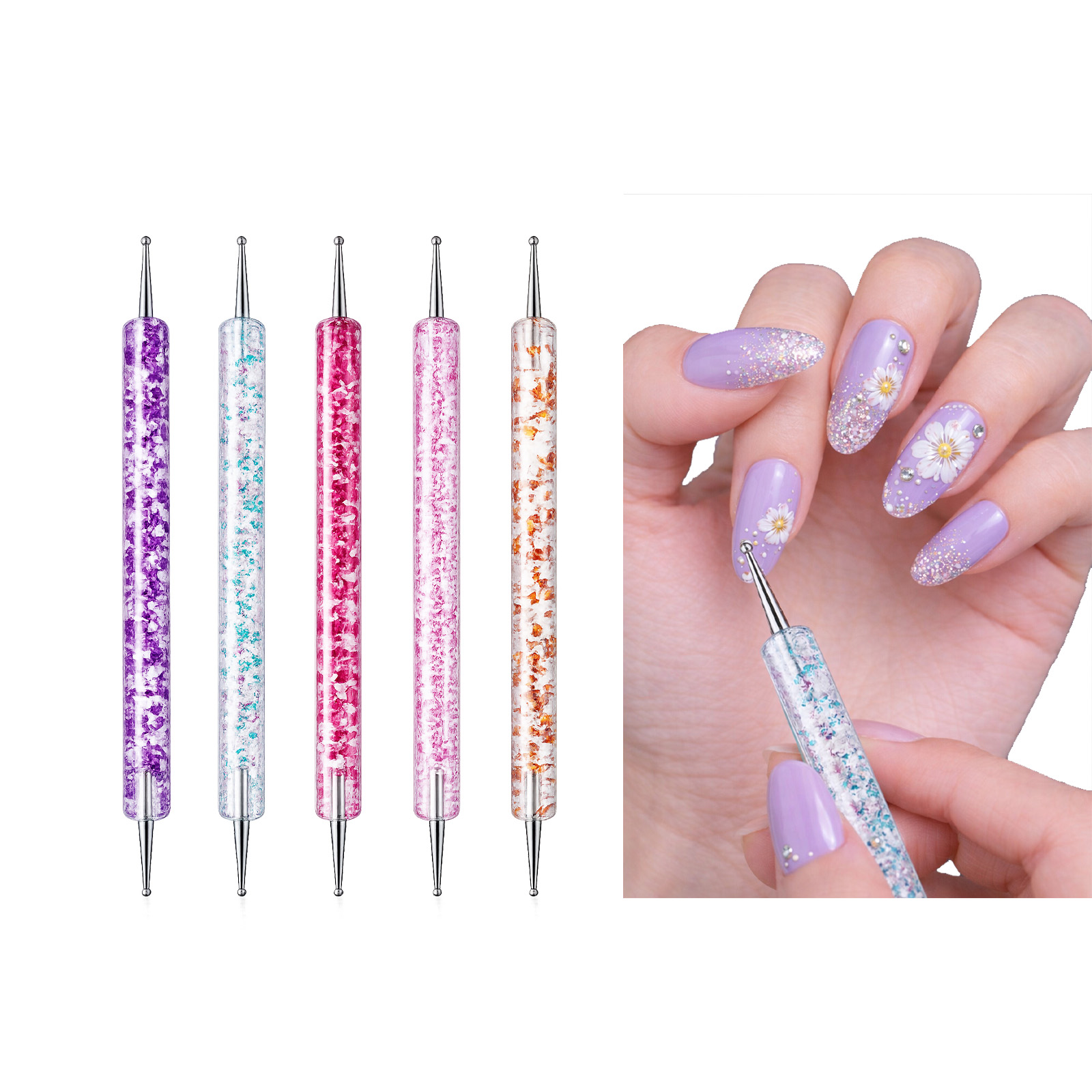 Gold Powder Dotting Needle Five Pack Double Head Crystal Rod Sequins Rod Nail Art Drawing Beading Pen Decorating Kit