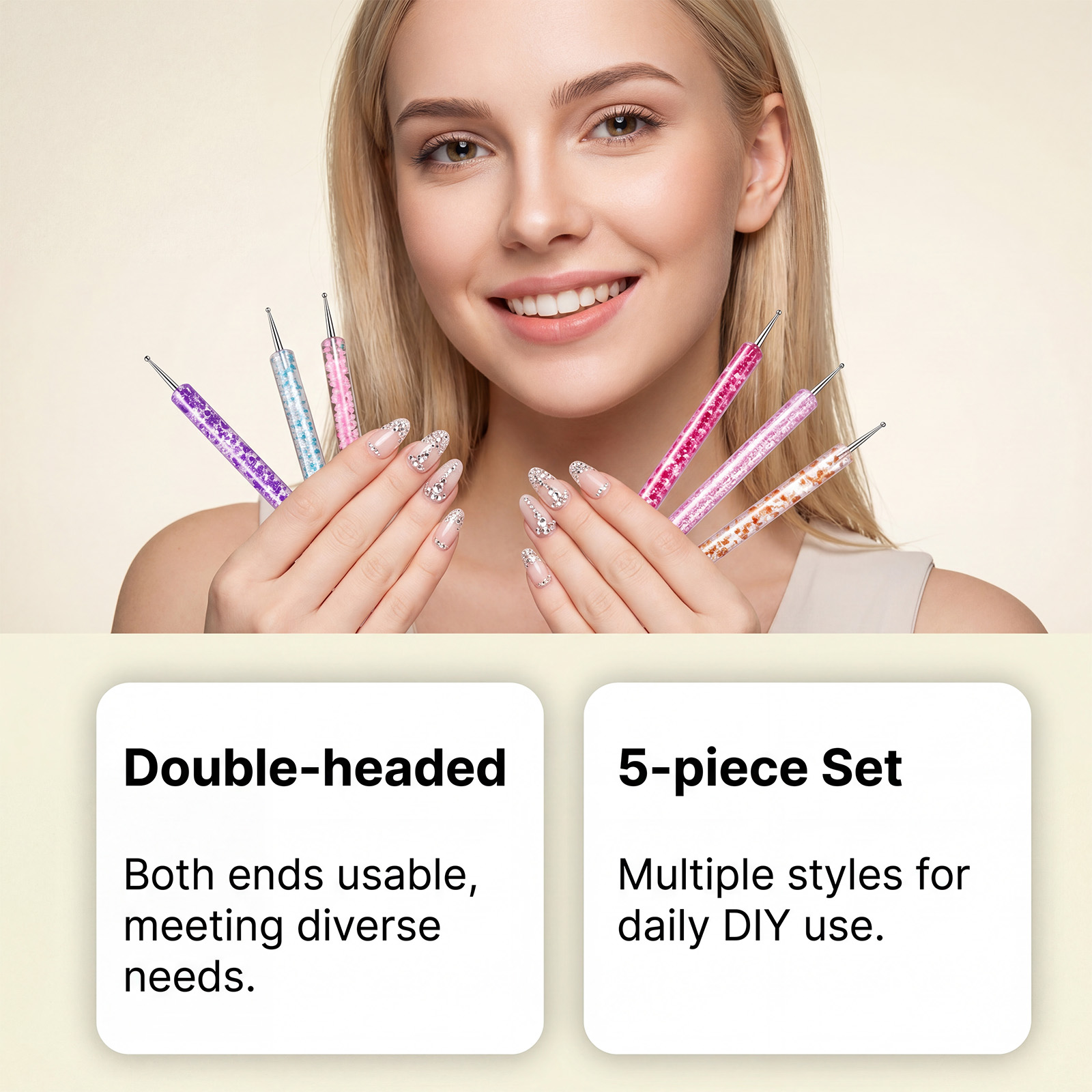 Gold Powder Dotting Needle Five Pack Double Head Crystal Rod Sequins Rod Nail Art Drawing Beading Pen Decorating Kit