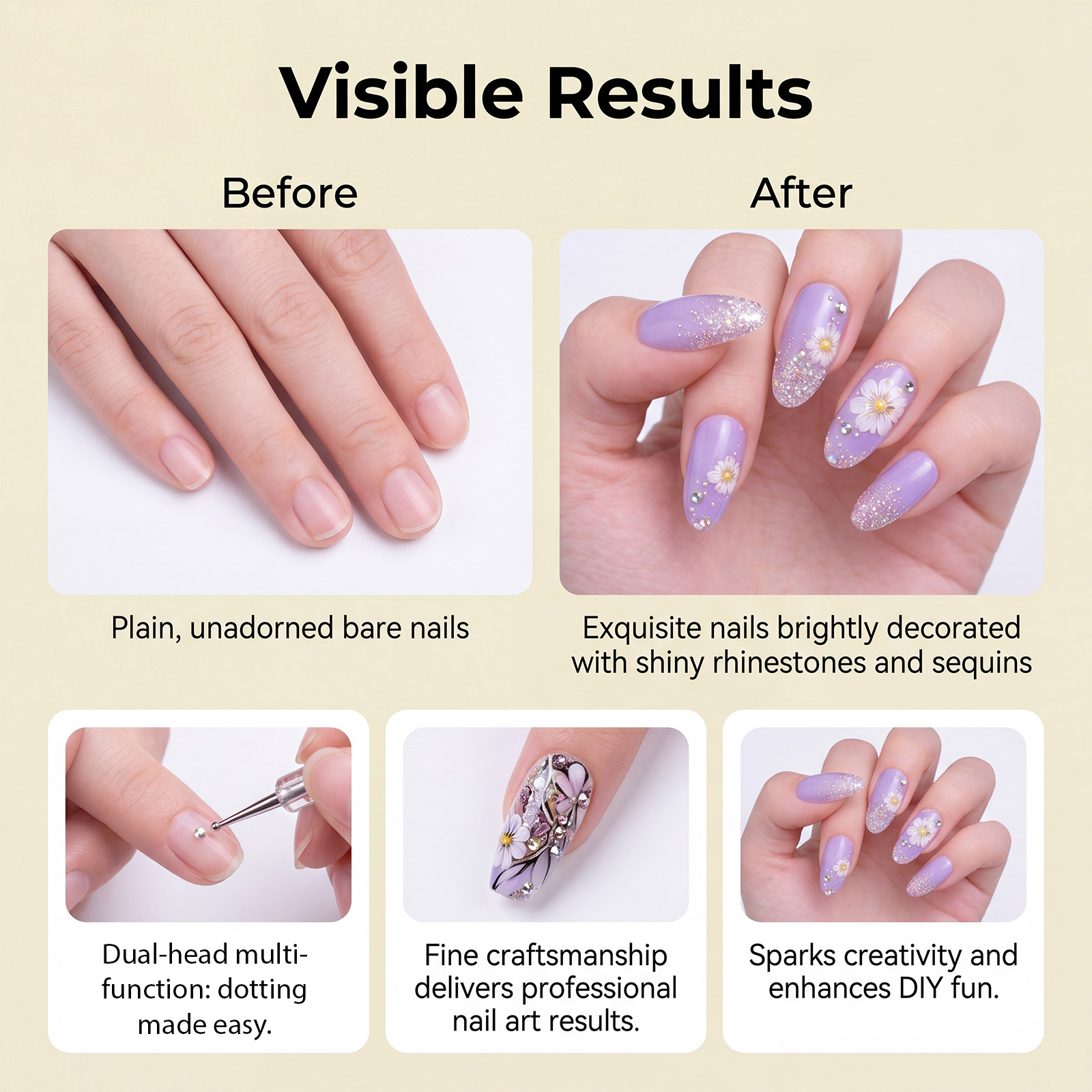 Gold Powder Dotting Needle Five Pack Double Head Crystal Rod Sequins Rod Nail Art Drawing Beading Pen Decorating Kit